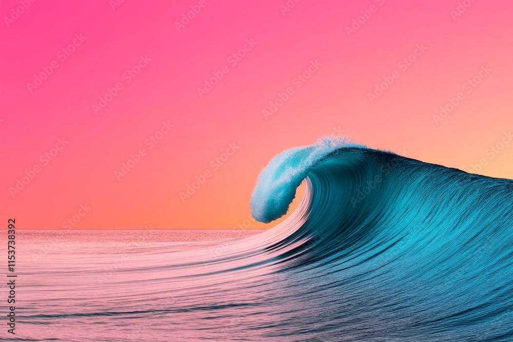 Poster A simple HDR design of smooth ocean waves meeting a glowing horizon line under soft, muted gradient tones