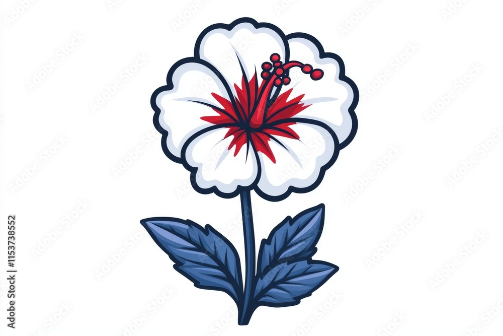 Poster a simple icon of a hibiscus flower, drawn in clean lines and bold red tones, placed on a blank backg