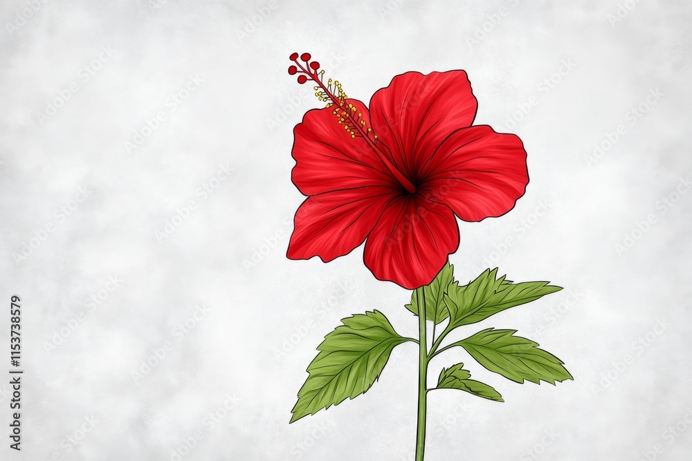 Poster a simple icon of a hibiscus flower, drawn in clean lines and bold red tones, placed on a blank backg