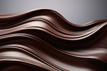 Glazed, rich brown chocolate with a velvety texture, flowing and forming soft waves