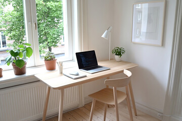 Fototapeta premium Modernes Home-Office mit minimalistischer Einrichtung und natürlichem Licht