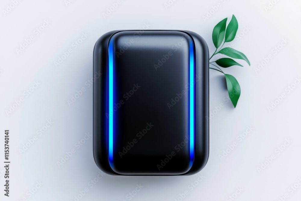 Poster A stylized icon of an external HDD with soft blue LED lines glowing subtly, set against a clean white canvas