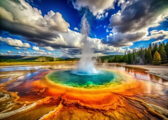Yellowstone Geyser & Hot Springs: Worm's-Eye View Geothermal Wonders - Eruption, Steam,  Mineral Deposits