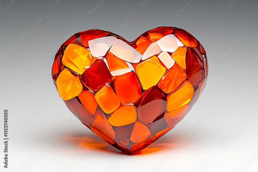 Aufkleber A vibrant 3D heart made of colorful glass shards, each reflecting light in various directions, creating a sparkling, dynamic visual