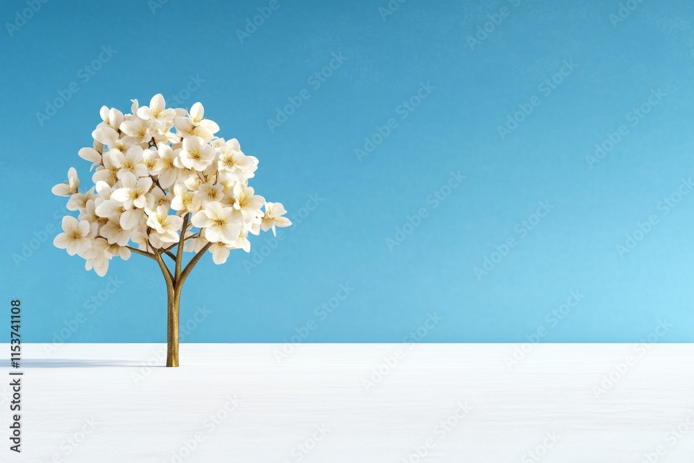 Aufkleber a whimsical 2d hdr-inspired design of a single tree with glowing leaves, radiating soft light agains