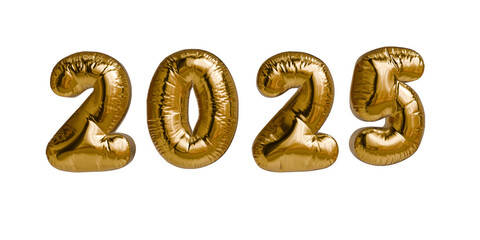 Golden Metallic  Balloon 2025 in 3D for New Year's Eve