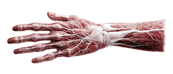 Human hand anatomy with detailed veins visible. transparent background