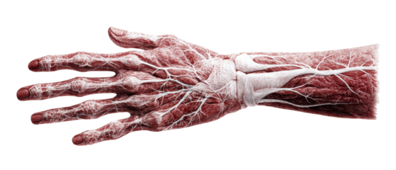 Human hand anatomy with detailed veins visible. transparent background