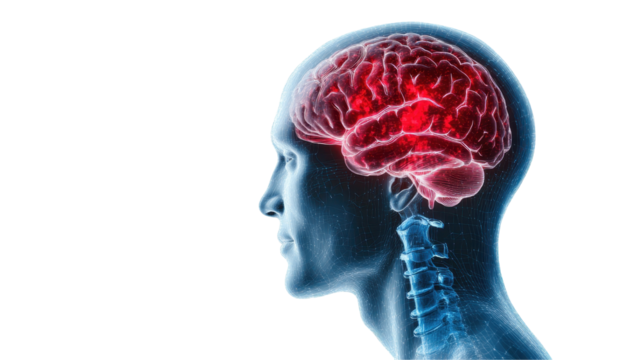 Human brain anatomy in x-ray view. transparent background