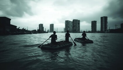 Survivors navigating floodwaters