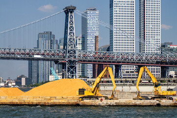 Sand depot in Queens new york view from East river
