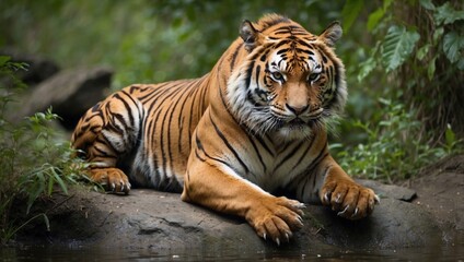 Graceful Tiger Navigates Through Dense Jungle