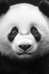Fototapeta premium Close-up portrait of a panda's face with black and white fur detail