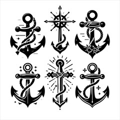 Anchors icon silhouette vector. Anchor vector art silhouette illustration.