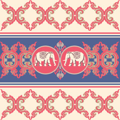 elephants pattern, mandala
Beautiful Thailand,thai pattern,seamless,Traditional,ethnic,fabric pattern for textiles,rugs, wallpaper,clothing, sarong,batik,wrap,embroidery,print,background,cover, illust