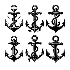 Anchors icon silhouette vector. Anchor vector art silhouette illustration.