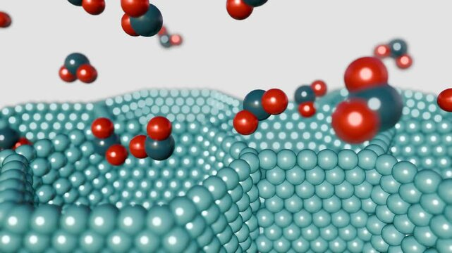 A 3d animation of structure metal-organic framework of Mg-MOF-74 with CO2 molecules and a cylindrical pore structure that allows for strong binding and large uptake of CO2