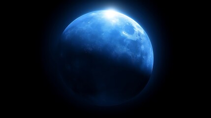 Glowing blue planet in dark space.