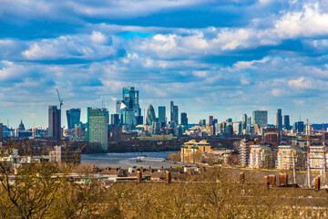 Lovely panoramic view from the Royal Observatory showing London's skyline including The Gherkin, The Scalpel, 20 Fenchurch Street and the dome of St Paul's Cathedral. 