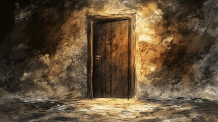 Obraz premium Mysterious Open Door Scene with Lighting Effect