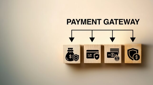 A blocks on a beige background feature a payment gateway icon, representing payment gateway security, tokenization, and secure payment methods