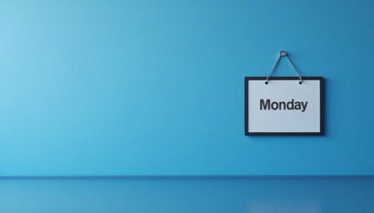 Blue wall with simple calendar displaying Monday, capturing essence of term Blue Monday.
