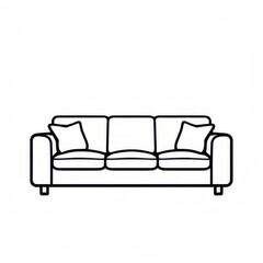 modern sofa with pillows line icon isolated on white