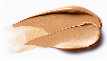 Beige foundation smudge on light background. Make-up smear. Beauty and cosmetics concept.