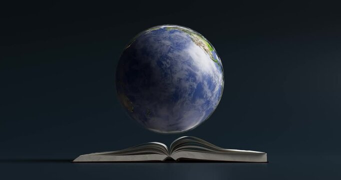 4k Resolution Video: Planet Earth World Globe Seamless Loop Rotating Over an Open Book on a Blue Sky Background with Alpha Mate. Elements of this image furnished by NASA