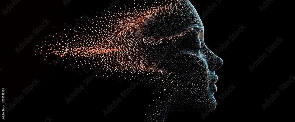 Canvas Prints abstract digital portrait of a woman's face with particles.