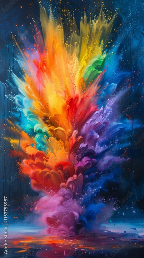 Wall mural abstract image shows dynamic movement and energy with vibrant colors blending like fireworks or a me