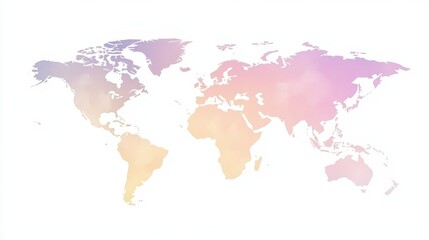 Fototapeta premium Minimalist gradient world map outline design with elegant line drawing style. Abstract global geography concept featuring soft curves and vibrant gradient background
