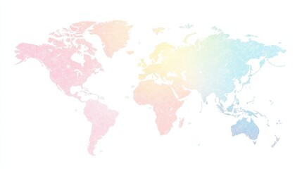Minimalist gradient world map outline design with elegant line drawing style. Abstract global geography concept featuring soft curves and vibrant gradient background
