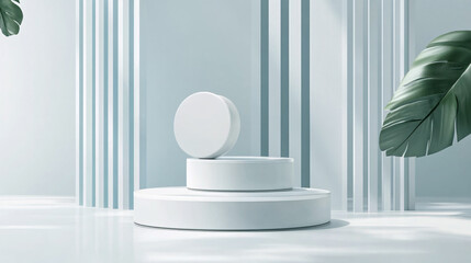Minimalist White Podium with Abstract Background, Modern Product Display