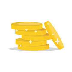 Stack of shiny golden coins illustration on a white background, ideal for finance, savings, wealth, or business concepts in design projects.