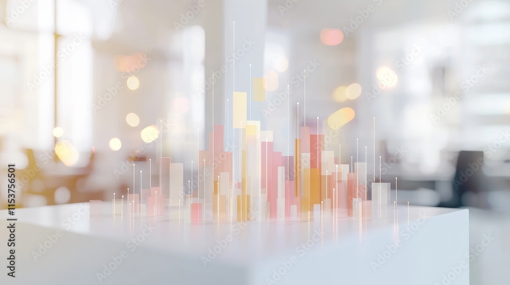 Poster abstract visualization of data trends and analytics with colorful bars displaying business insights 