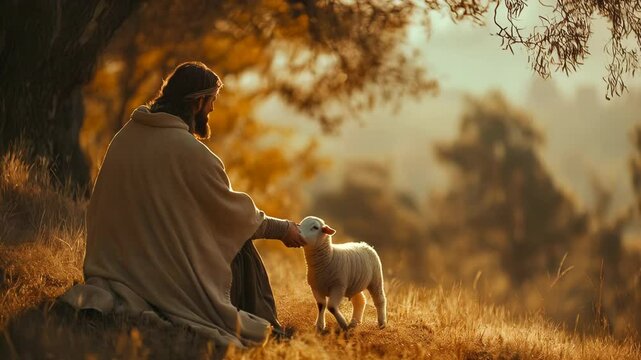 Shepherd Jesus Christ Taking Care of One Missing Lamb
