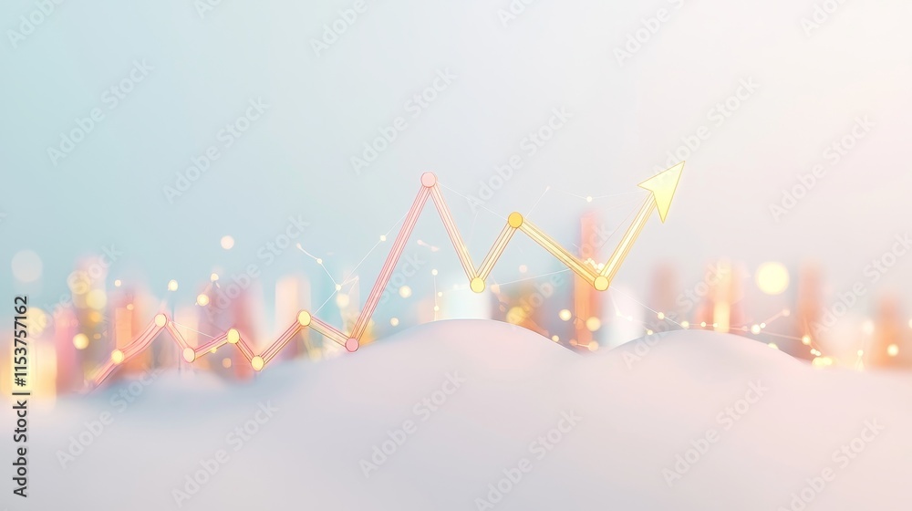 Poster abstract financial growth chart with colorful lines and bokeh effect over soft background for busine