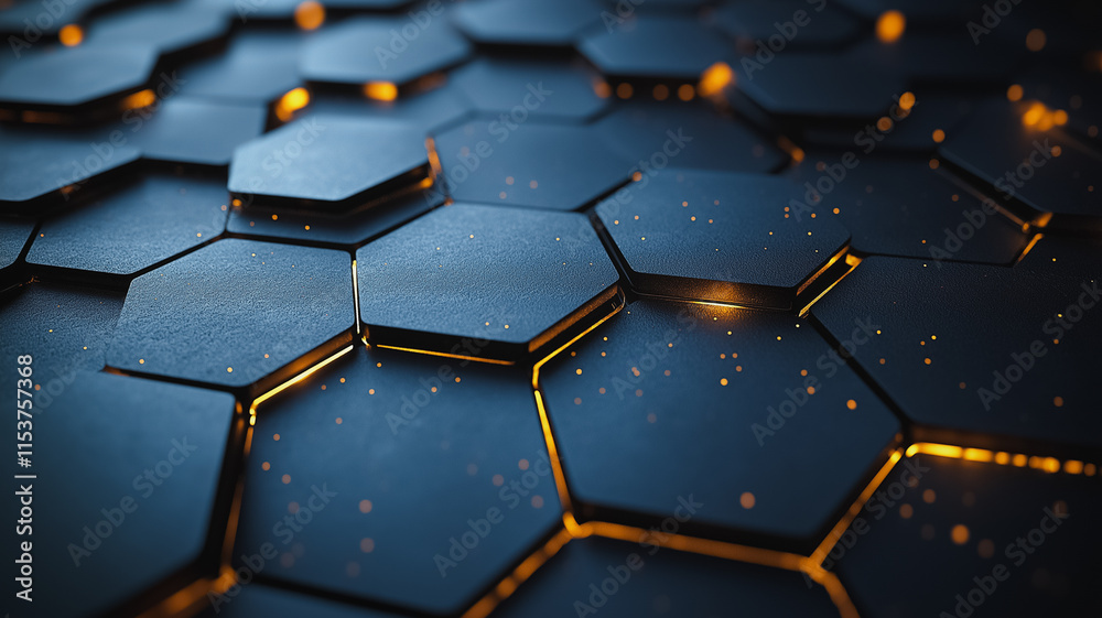 Poster a close up of a black hexagonal pattern with a yellow glow