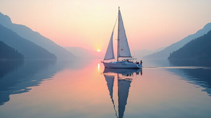 Yacht on the Sea at Sunset