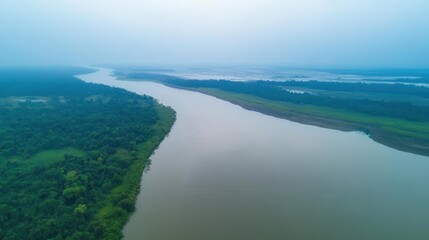 aerial drone photography of pristine amazon rainforest river delta with meandering waterways and lush tropical vegetation