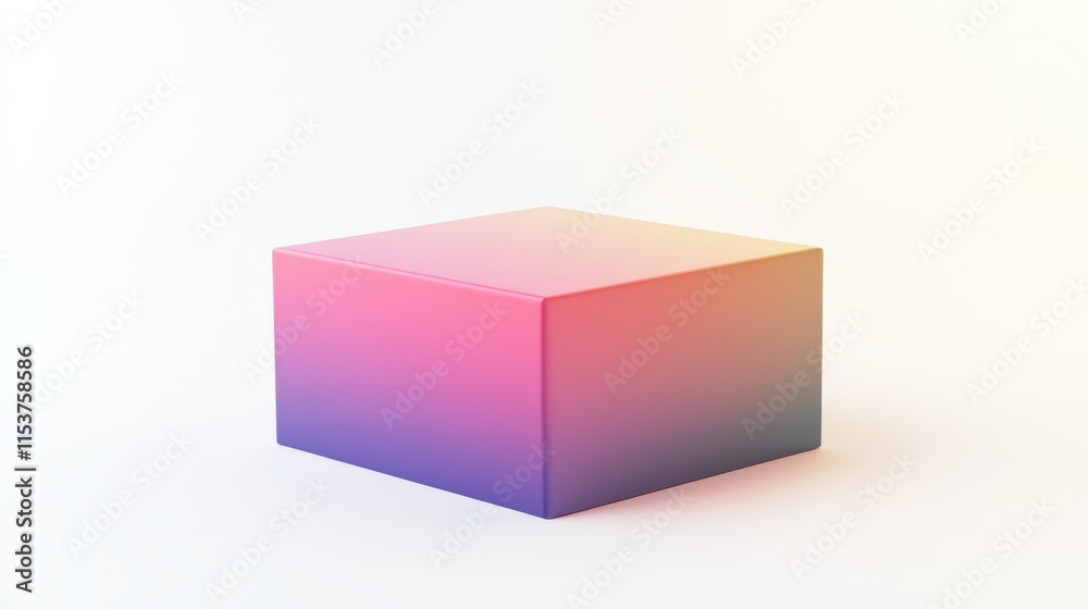 Poster colorful gradient cube on light background with soft shadow in minimalistic design style