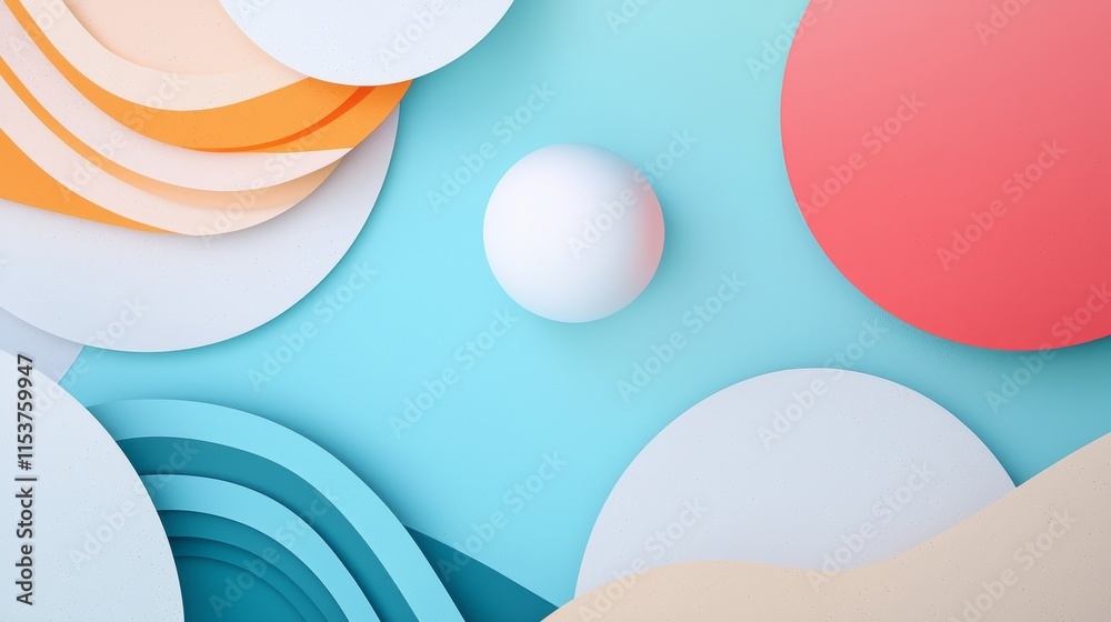 Poster Abstract Geometric Shapes in Soft Color Palette with Circular Elements and Layered Textures for Modern Design Applications