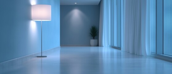 Fototapeta premium A white lamp is in a room with a blue wall