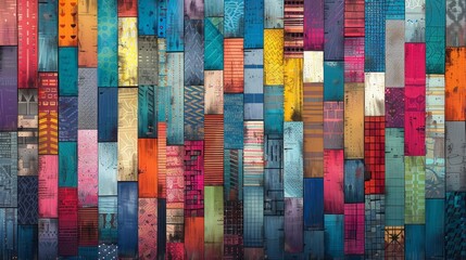 Colorful abstract background of various textured wood planks.