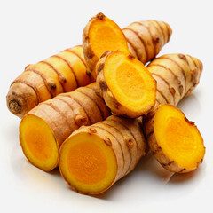 Turmeric Root In White Background