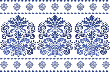 blue seamless floral pattern with traditional tulip motifs ornamental leaves vintage border design for fabric and textile background