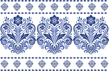 blue seamless floral pattern with elegant tulip blooms, delicate foliage, and a decorative frame for fabric background, textile designs, and stylish pattern prints