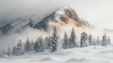 photography of trees and mountain under white sky
