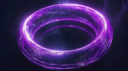 beautiful glowing purple neon ring with ethereal light effects and digital particle swirls in modern abstract composition on dark background ai generated art